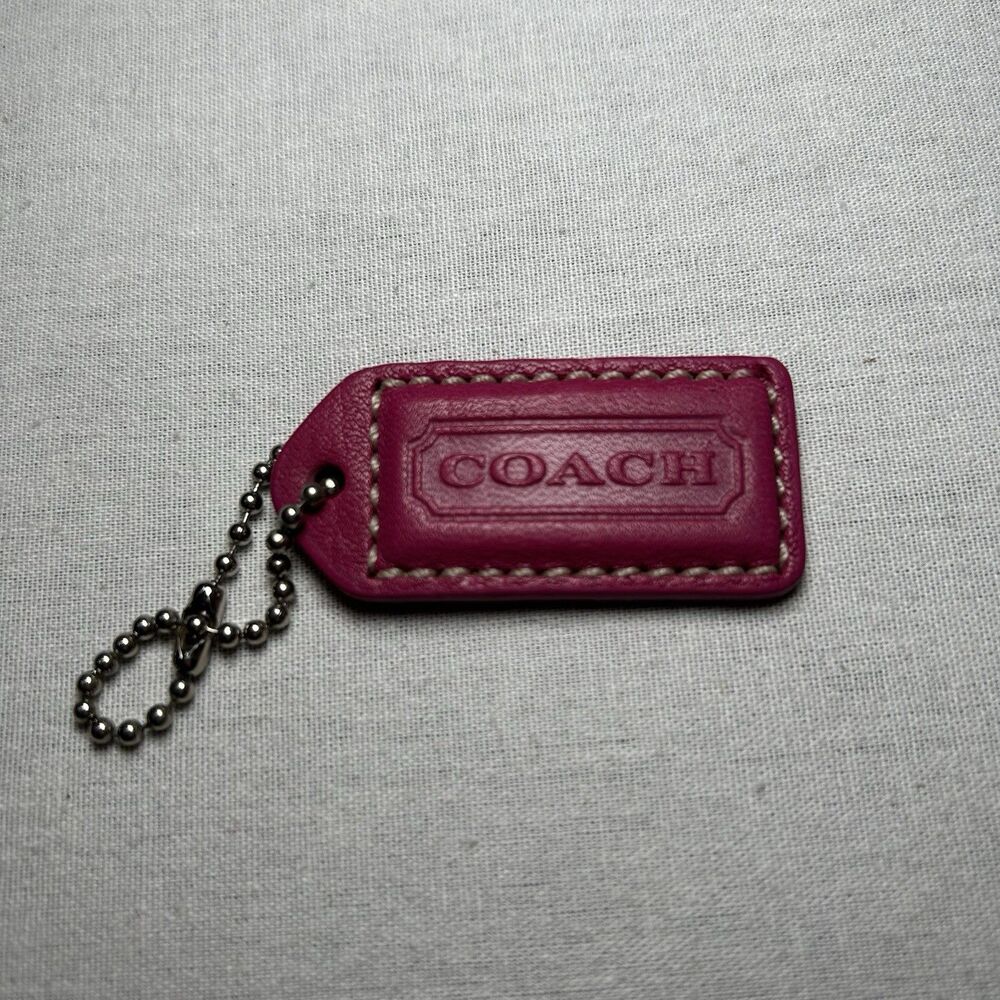 COACH BAG PURSE LEATHER TAG KEY FOB BAG CHARM KEYCHAIN HANGTAG 2 IN, ROSE PINK